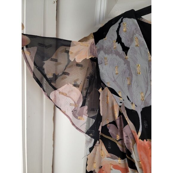 Adrianna Papell Floral Chiffon Jumpsuit Black Multi V-Neck Short Sleeve Size 6 - Picture 8 of 12